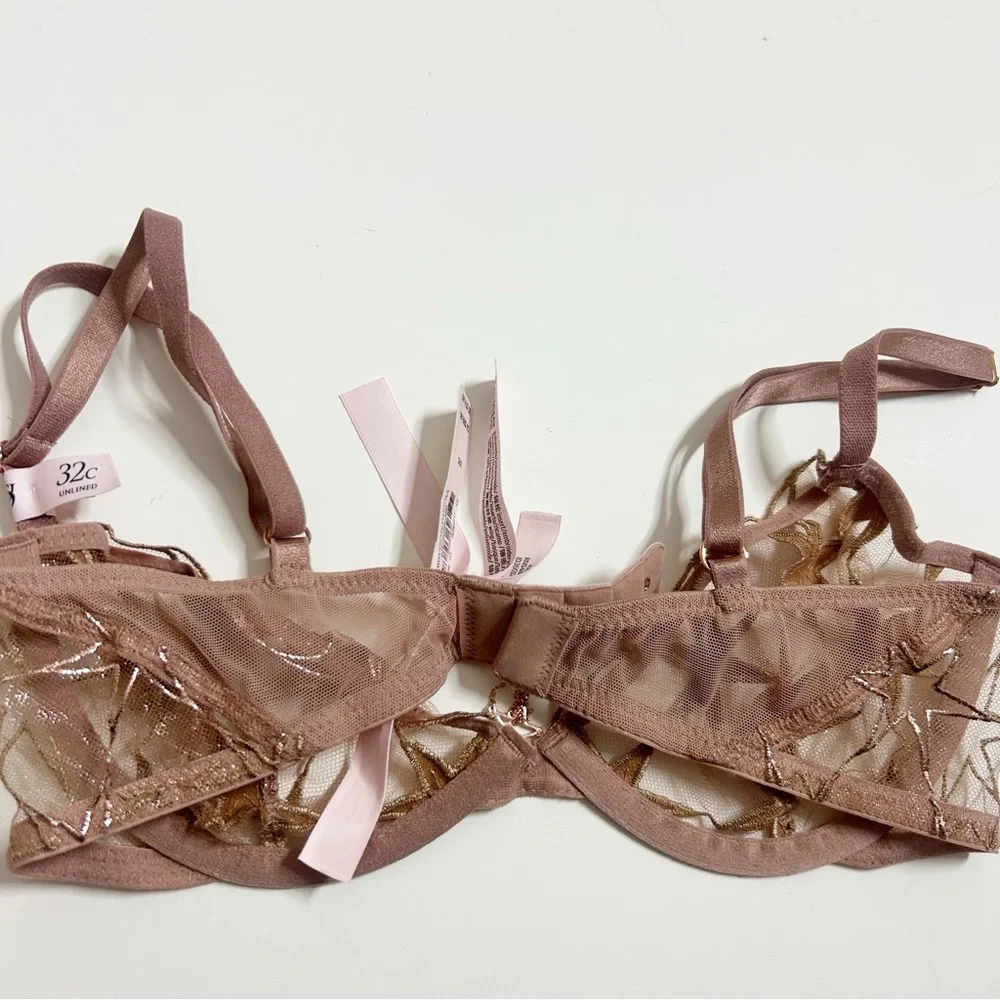 Victoria's Secret Stardust Sheer Star Embroidered Unlined Low Cut Bra (size 32C) - Picture 7 of 9